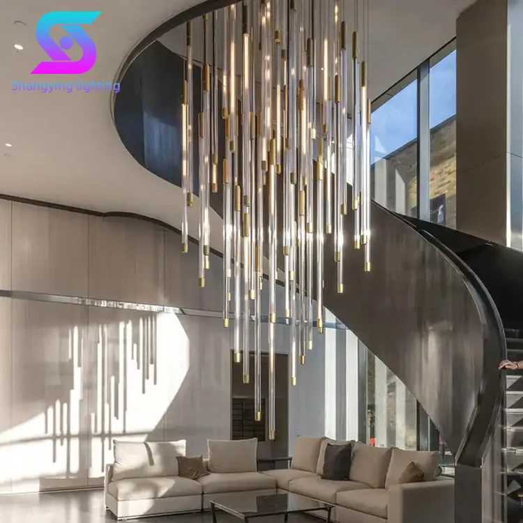 Стеклянная трубка из нержавеющей стали декоративная лестница индивидуальный проект роскошная современная светодиодная люстра