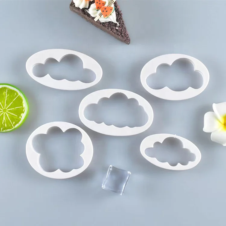 5Pcs Cloud Shape Plastic Cookie Cutter Fondant Embosser Cake Decorating Tools