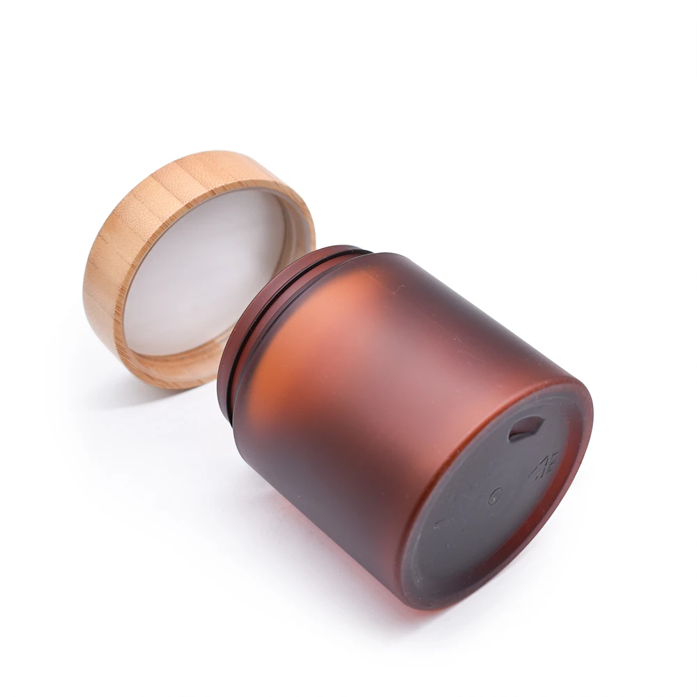8oz plastic jar bamboo lid PET amber jar with bamboo wooden lid plastic jar best seller