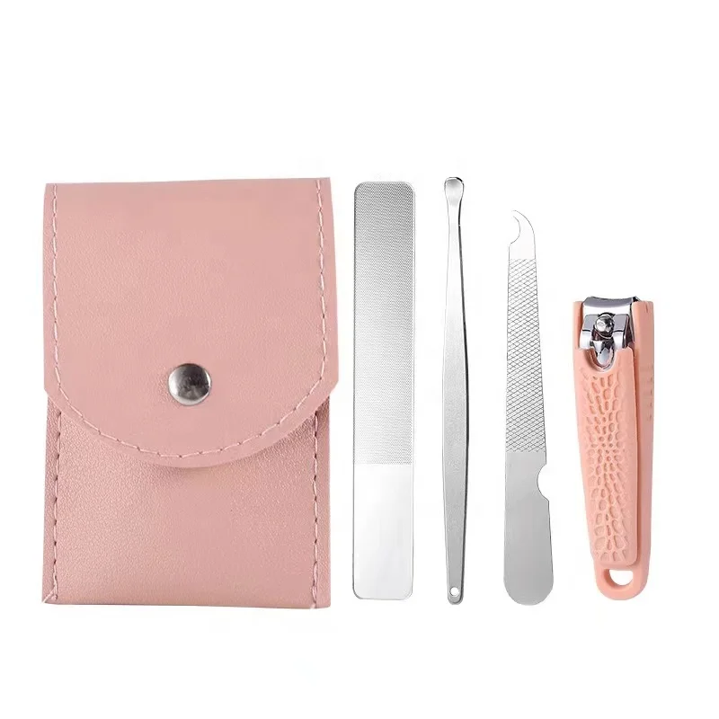 New Arrival 4 Pcs Nail Kit Professional Manicure Kits Nail File Nail Clipper And Ear Scoop Set With Leather Case