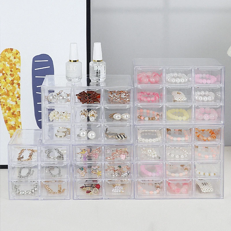Clear Acrylic Jewelry Organizer Box with 12 Drawers Wall Mounted Transparent Gem Display Stand Multipurpose Plastic Storage Case