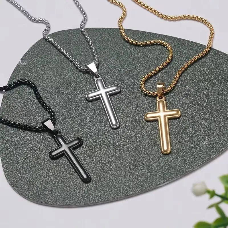Fashion jewelry customizable stainless choker steel male plated religion cross necklace for men wholesale