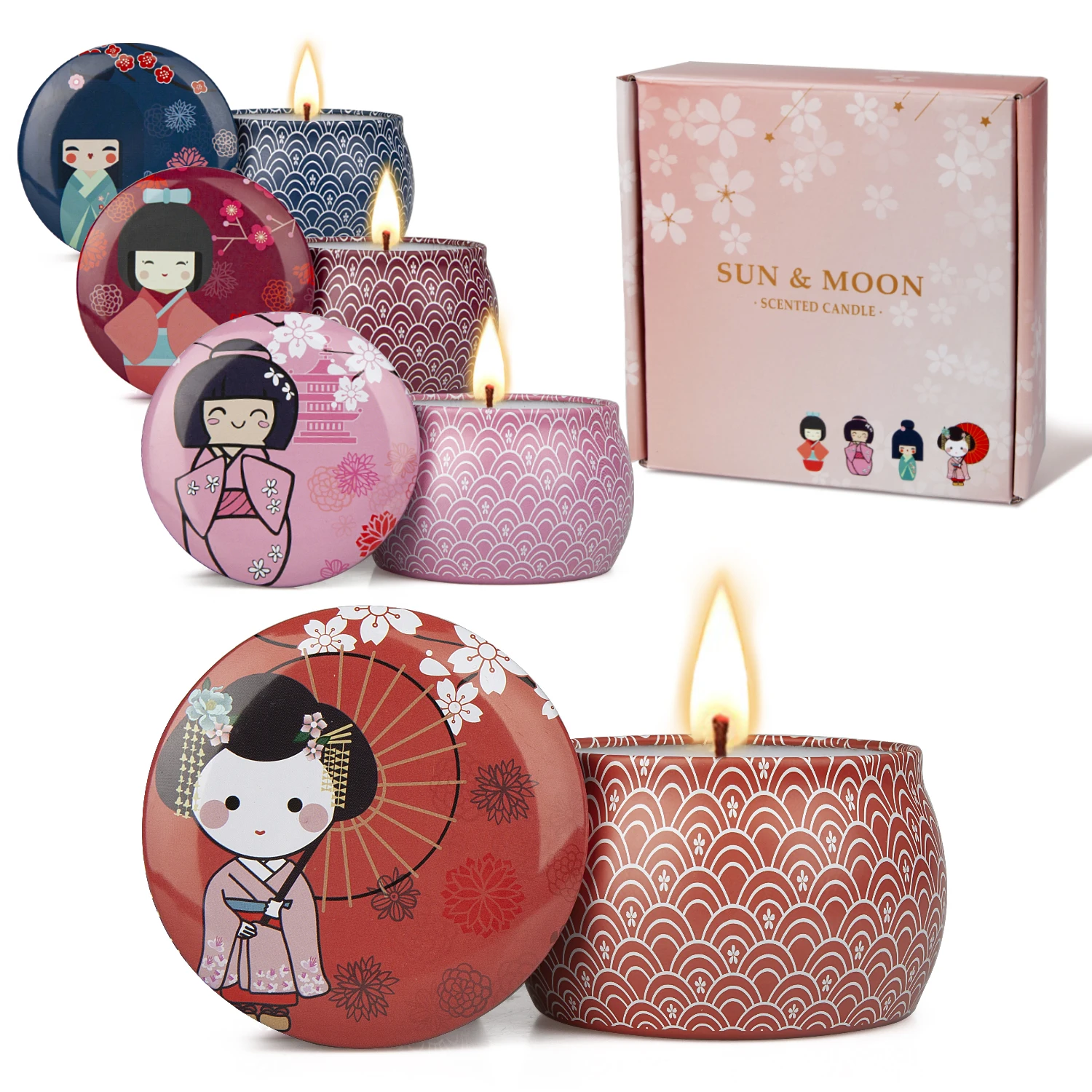 
4*4.4oz Gift Set Box Custom Soy Wax Candles in Metal Tins Luxury Scented Candle For Girls and Women 