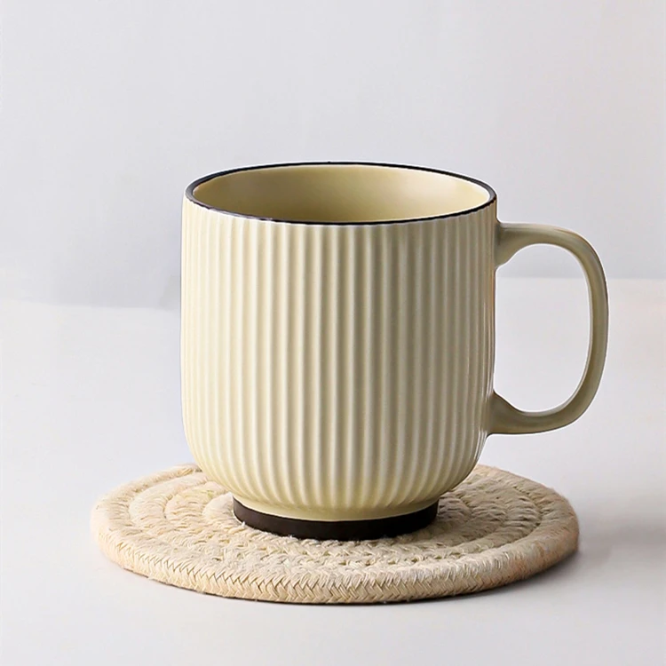 Wholesale Modern Vintage 12oz Green Grey White Glazed Unique Stripe Ceramic Coffee Mug