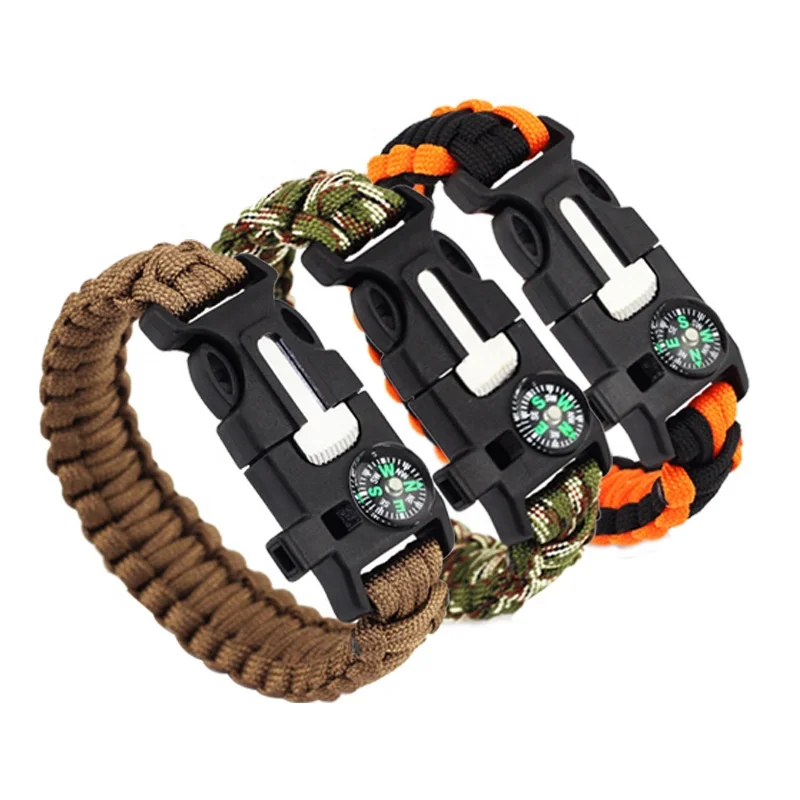 China Factory Wholesale Multitool OEM Rope Survival Bracelets with Compass buckle Kit for hiking camping