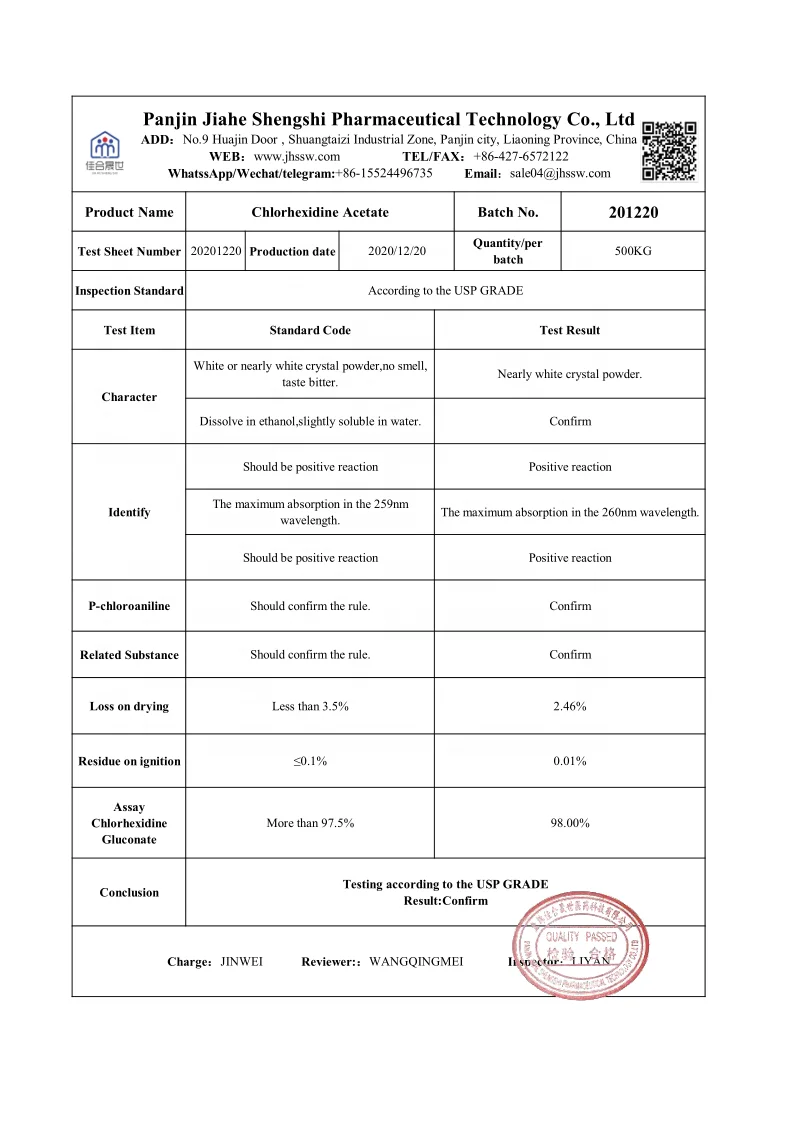 Factory Supply Ready Stock Chlorhexidine Acetate powder CAS NO. 56-95-1 Chlorhexidine Diacetate