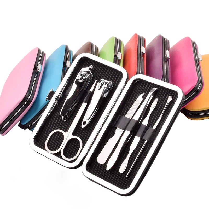 Wholesale Custom Package Manicure Kit Tool 7 Pcs Nail Clippers Kit With Leather Bag