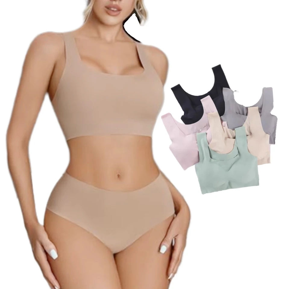 Breathable Seamless No Show Lingerie Bralette Set Bra and High Waisted  Everyday Basic Underwear set for women