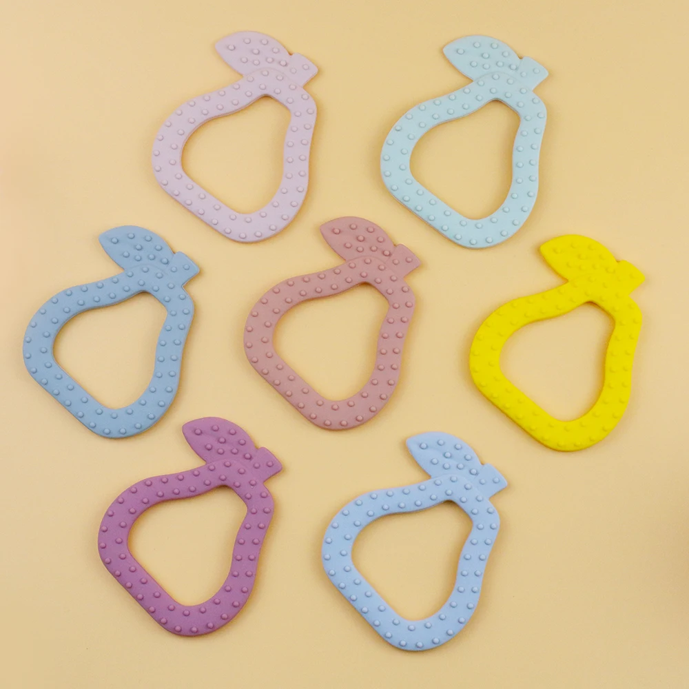 Hot Pear Fruit Shape Bpa Free Baby Silicone Soothing Teether Silicone Teething Rings Molar Infant Toys Silicone Baby Teether Set