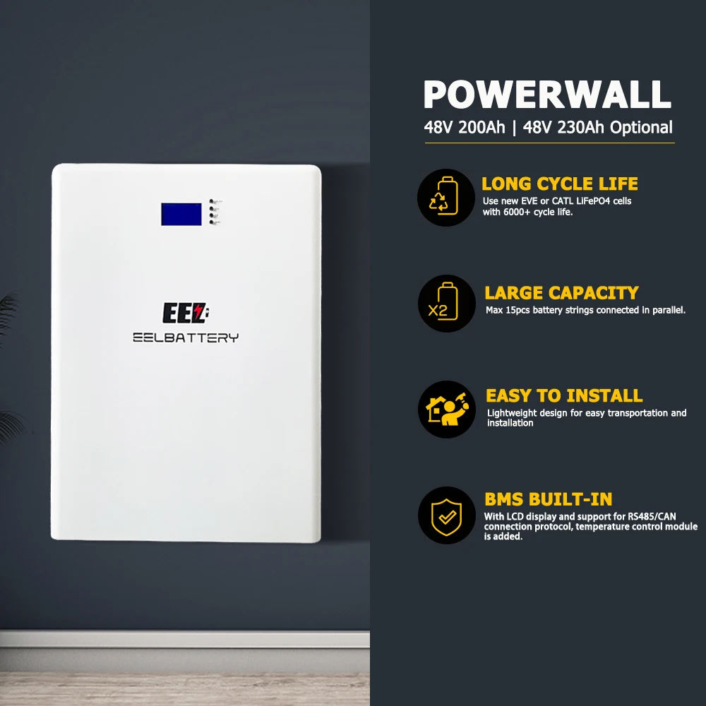 EEL Hot selling 48V Wall Mounted Battery Box LiFePO4 48V BMS 100A 150A 200A lifepo4 White Powerwall Box For Solar Energy System