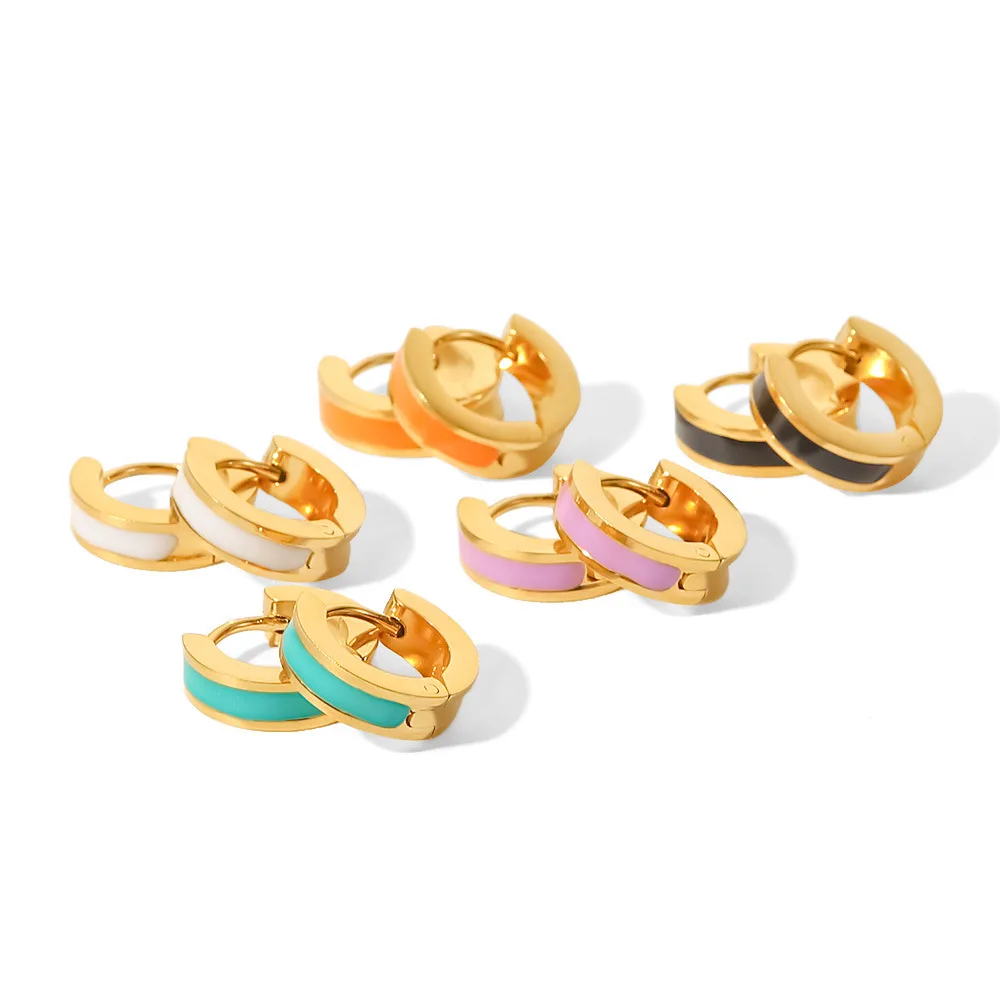 Luxury Designer Jewelry Colourful Enamel Hoop Earrings Fashion Stainless Steel Jewelry Hypoallergenic Women Statement Earrings