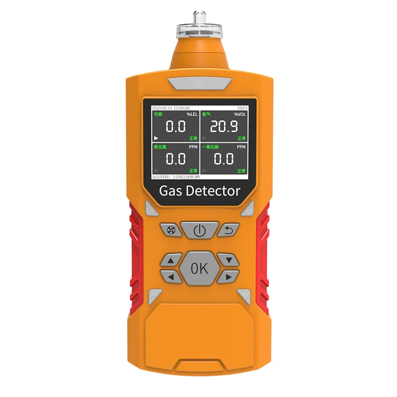 Portable pumping 4 in 1 alarm gas detector customize for gases H2S CO CH4 O2 gas leak detector
