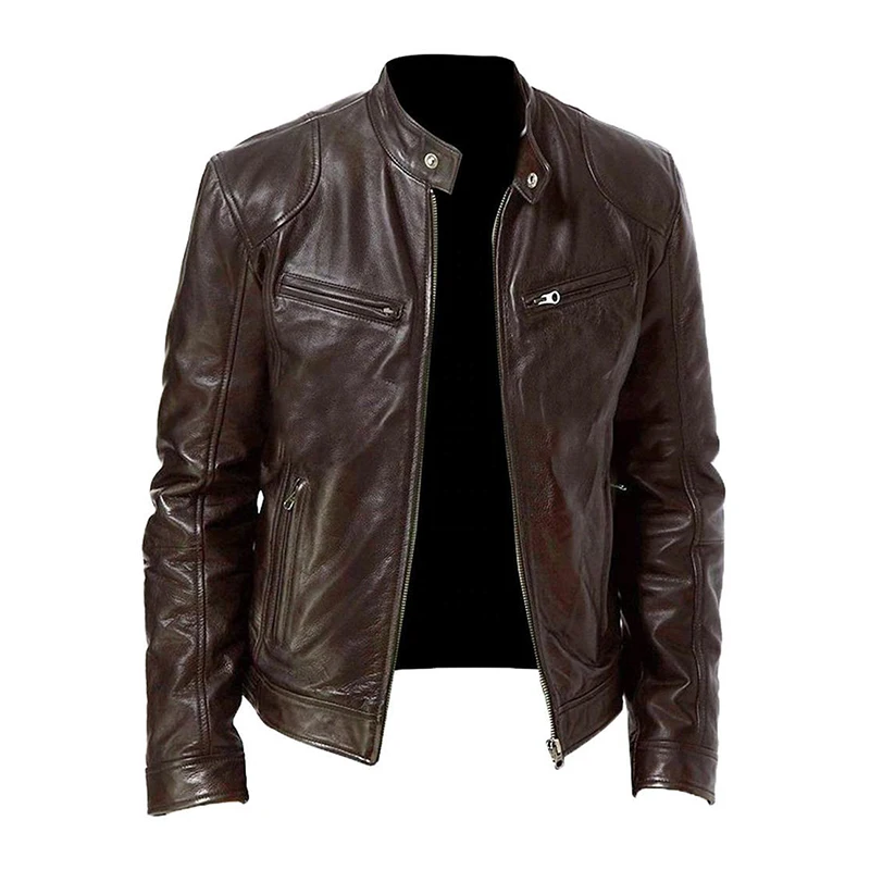 Wholesale Prices And Bulk Quantities Brown Quilted Angry Logo Embossed Waxed Genuine Cow For Men jacke veste leather jacket