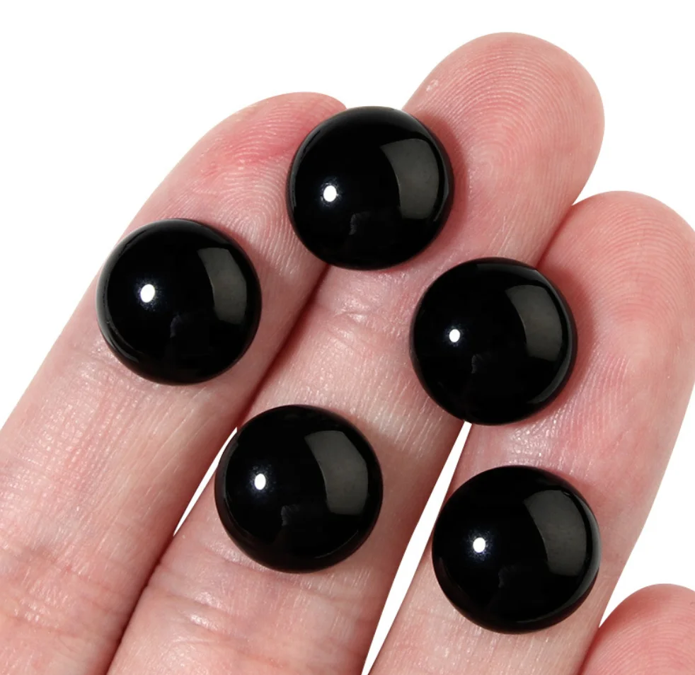 ArthurGem wholesale high quality natural black agate round cut, black agate loose gemstone cabochons for jewelry making