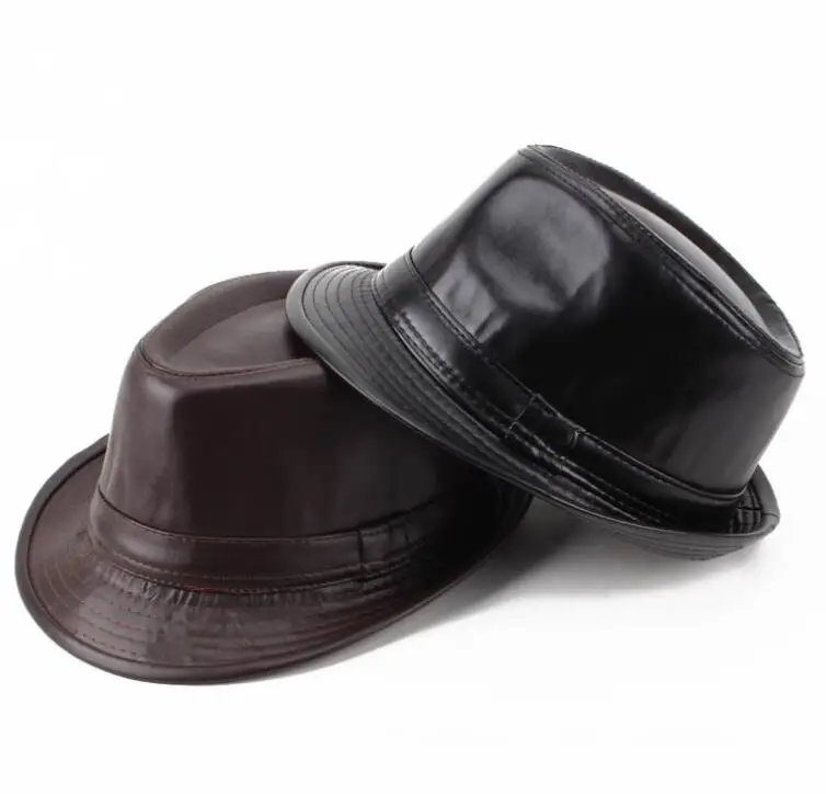 2022101907  Men PU Leather Top Hat Fedora Hat Daily wearing