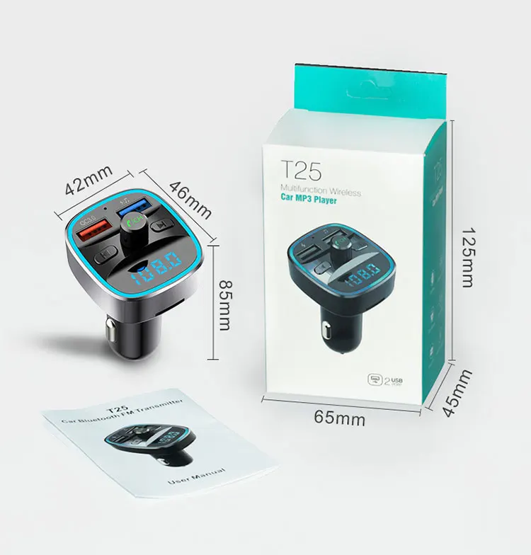 Новинка 2021, цветная атмосферная лампа с синими зубцами, FM-передатчик для автомобиля, беспроводной FM-аудио адаптер с синими зубцами, музыкальный плеер