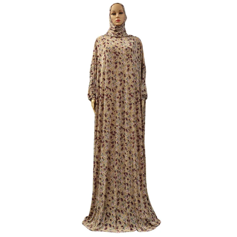 Islamic Muslim Clothing Factory Traditional Muslim Wine Red Dark Flower Worship Clothes With Headscarf Support to Customize