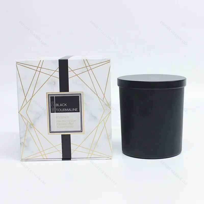 Bright In-stock Custom Logo Recycled Matte Black Glass Candle Holders Lanterns Candle Jars for Candle Making