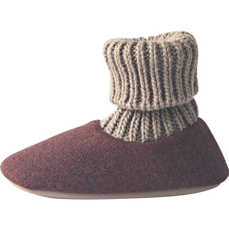 Soft sole silent shoes wool knitted high tube production bag with large cotton slippers men and women autumn and winter