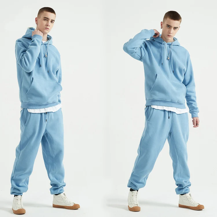 
High Quality Custom Men Fleece Sweatsuit Two Piece Set Sports hoodies with jogers set 