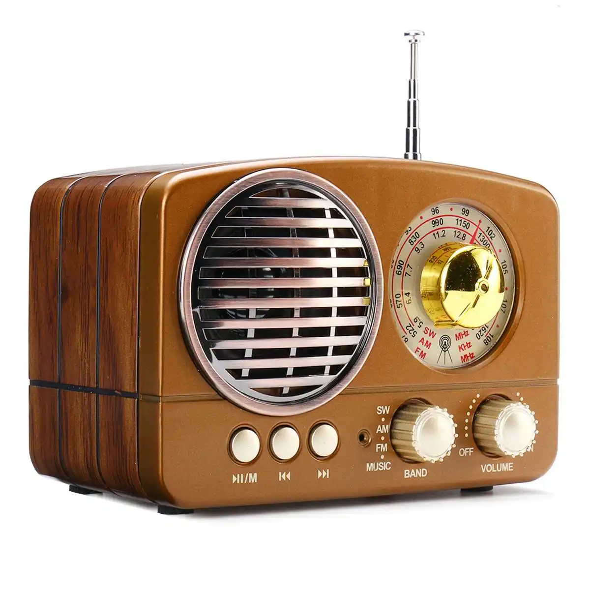 Vofull 2022 Hot Selling Wireless HIFI Speaker Stereo Headset Potable Retro Radio With FM AM SW USB AUX TF Card MP3