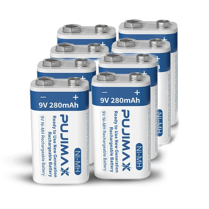 PUJIMAX New 8pcs rechargeable battery 9v 280mah multimeter 9v rechargeable nimh battery pack 9v ni-mh batteries for microphone