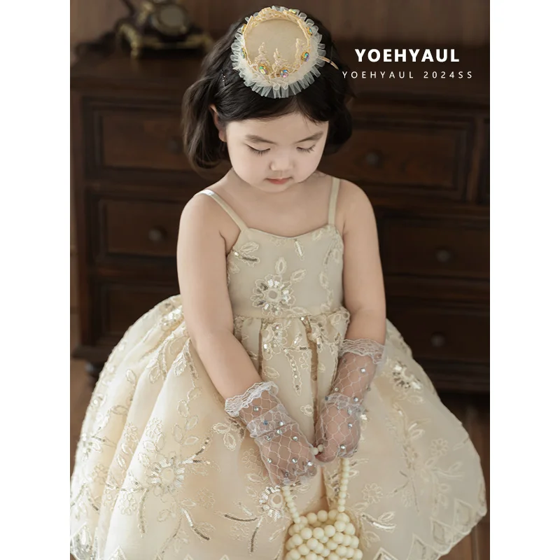 YOEHYAUL LX0290 Latest Design Sequin Gown Luxury Kids Flower Girl Dresses Wedding Kids Birthday Princess Children Party Frock