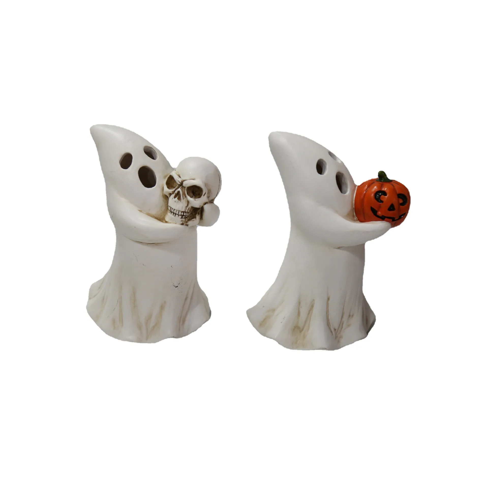 Halloween  decoration resin sculpture White Ghost with pumpkin Cute Ghost with skull head home decoration resin crafts figurine