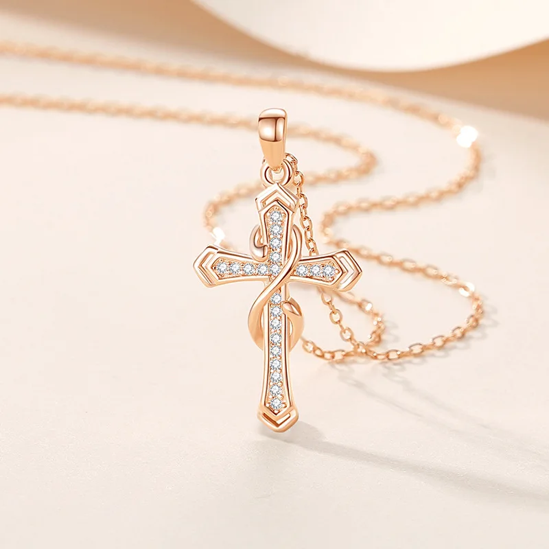 Wholesale custom infinity chain necklace vintage gold plated cross pendant geometric necklace rose gold necklace bijoux