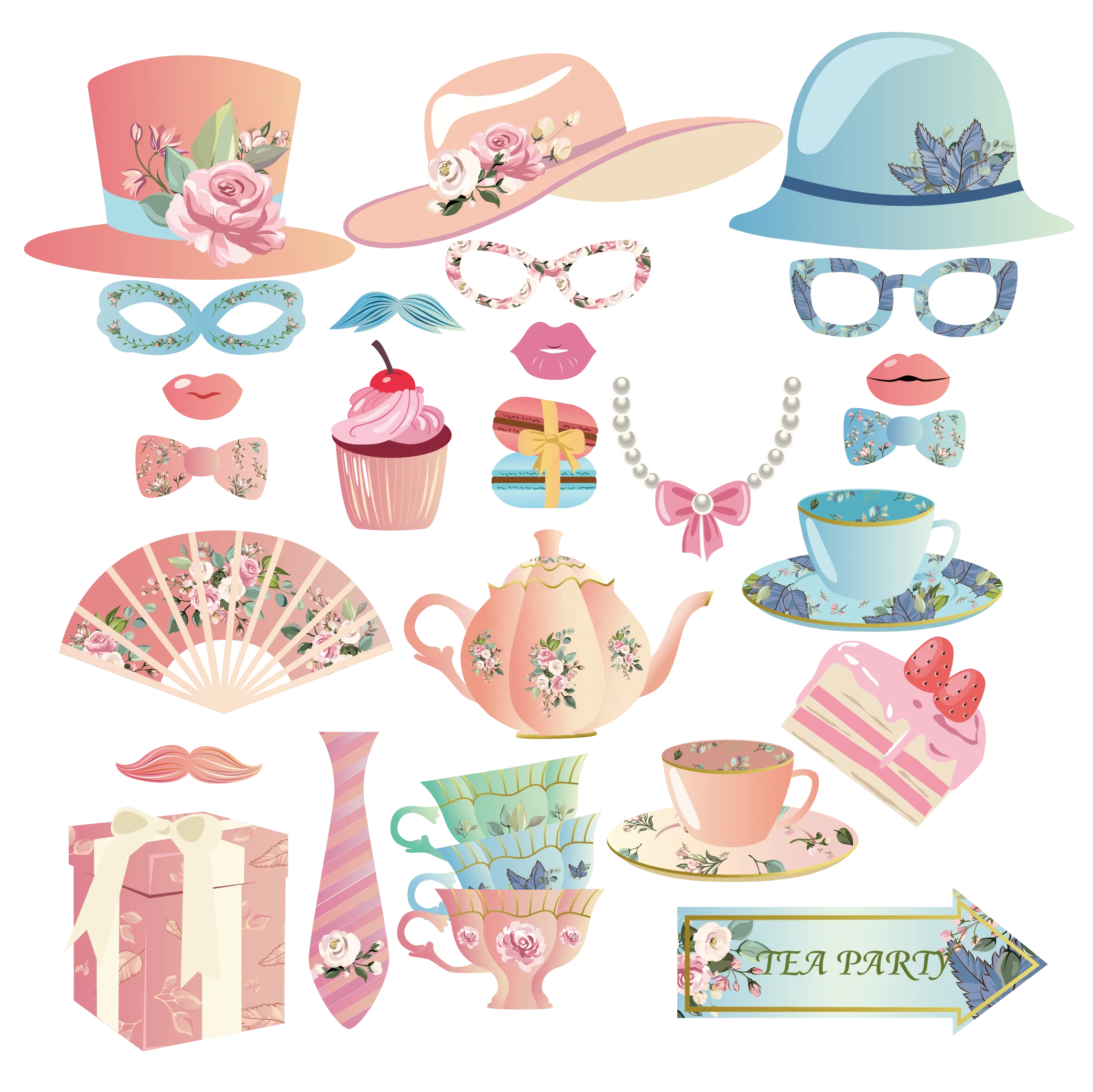 PZ185 25pcs Tea Party Photo Booth Props Kids Birthday Party Supplies Paper Photo Props Kid Birthday DIY Customized