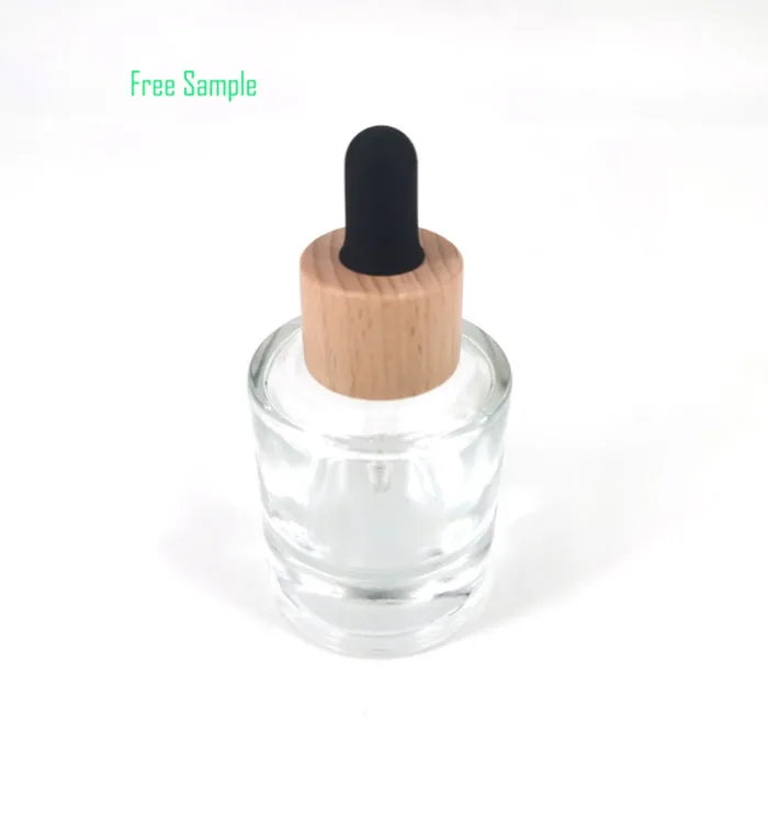 2019 High Quality Clear Frosted 5ml 10ml 15ml 20ml 30ml 50ml 100ml Bamboo Dropper Beard Oil Bottle Cosmetic Packaging