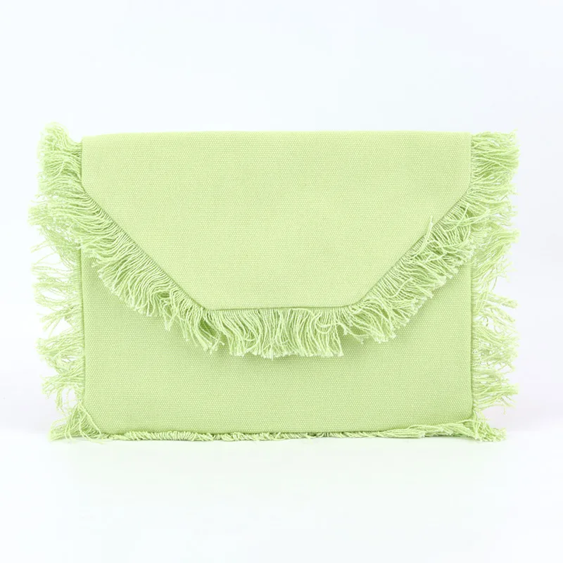Manufacturer 3 Day Fast Shipping Waterproof Canvas Cute Fringe 6 Colors Magnetic Button Cotton Tassel Purse Canvas Clutch Purse