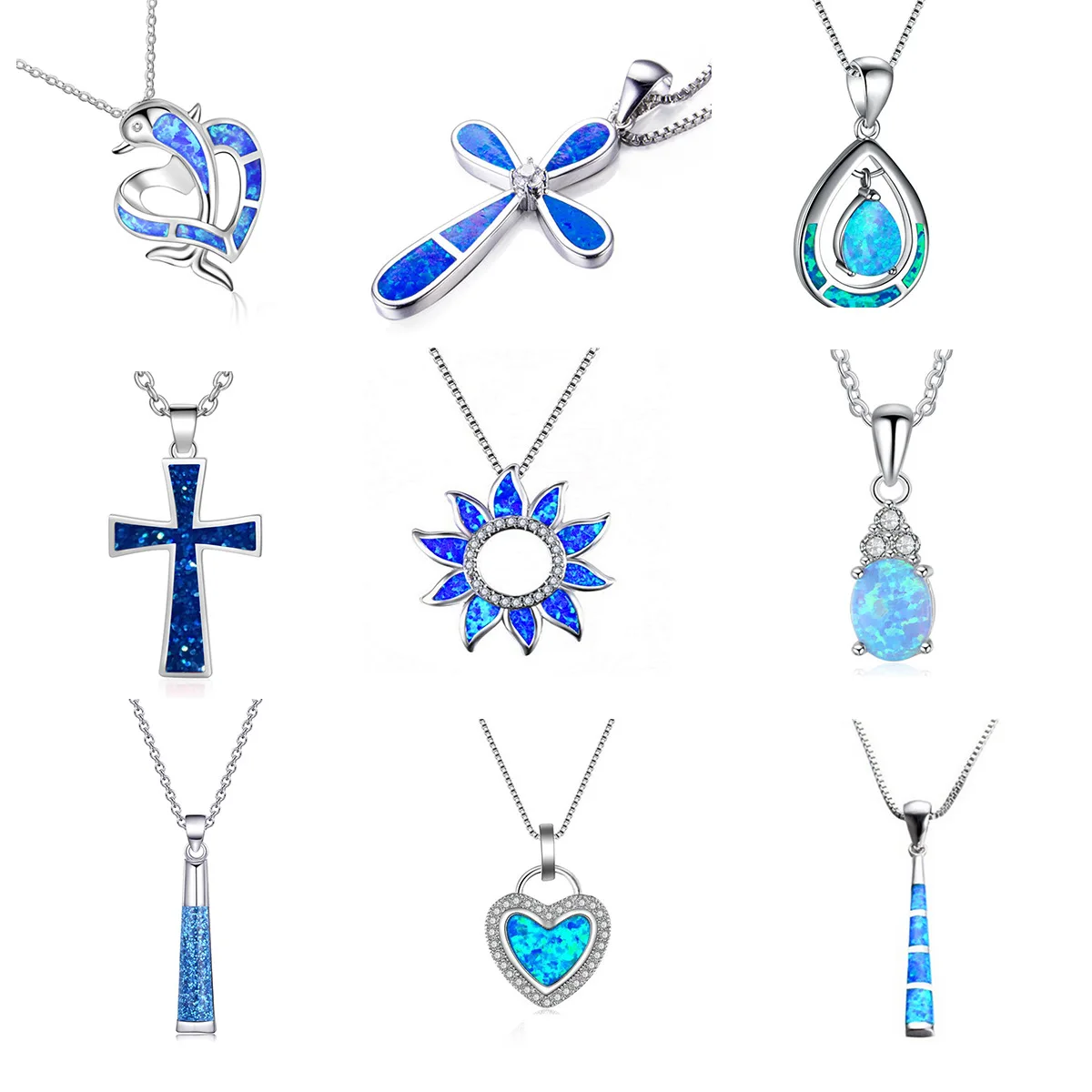 SC Wholesale Ocean Jewelry Necklace Cute Turtle Dolphin Starfish Necklace Opal Stone Pendant Necklace for Women Men