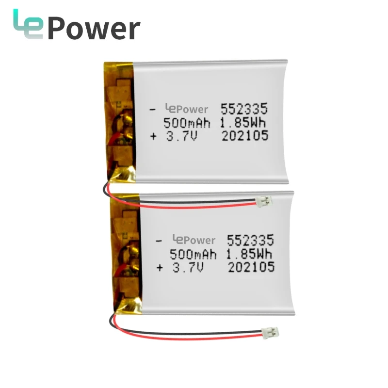 Rechargeable 3.7V 500mAh 552335 Lipo Battery With PCM and Connector Made in China for Cleansing Instrument