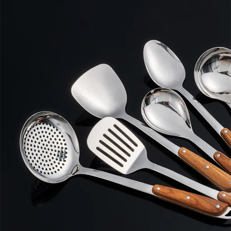 High Quality Kitchenware Stainless Steel Mirror Polish Cooking Spatula Ladle Luxury Cooking Utensils Set