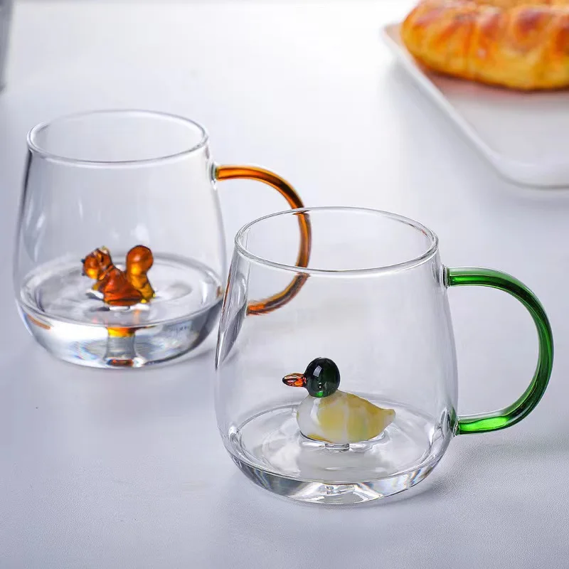 3D Mug Animal Inside Cup Cartoon Glass Figurine Teacup with Handle for Boys Girls Kids Women Men Coffee Mug