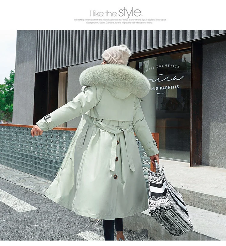 Genuine Leather Jacket with Real Fur Collar Ladies Warm Leather Long Jackets Real Fox Fur Cuffs Womens Genuine Leather Jacket