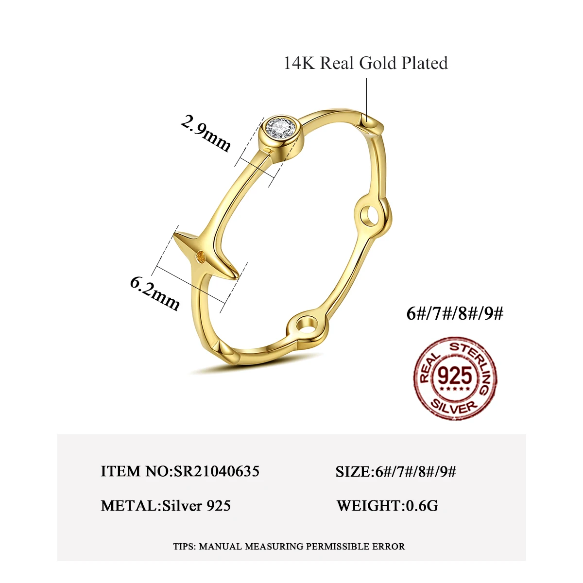 CZCITY Lady Star 18K Silver 925 Jewelry Wedding Cubic Zirconia Pave Trendy S925 Diamond Thin Gold Ring