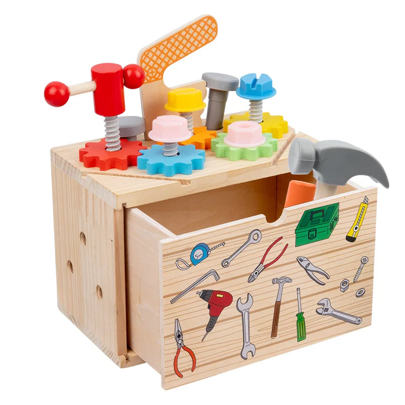 Children Wooden Multifunctional Drawer Toolbox Set for Baby Role-playing Enhances Hand-Eye Coordination
