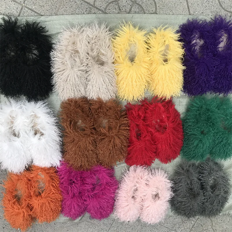 High Quality Solid Color Mongolian Fur Slides Keep Warm Fashion Fur Winter Slippers For Women