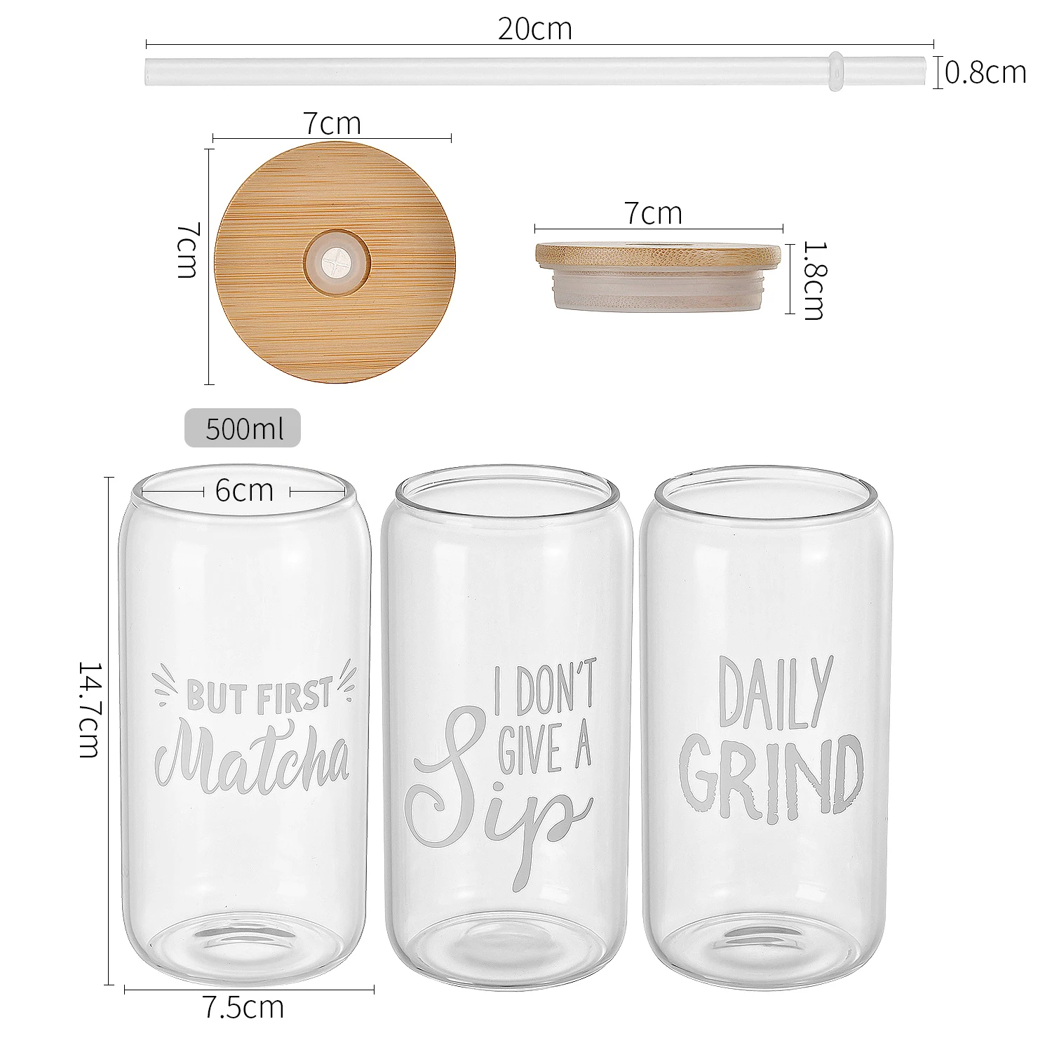 Manufacturer Custom Wholesale 16oz 500ml Can Borosilicate Glass Cup With Bamboo Lid And Straw