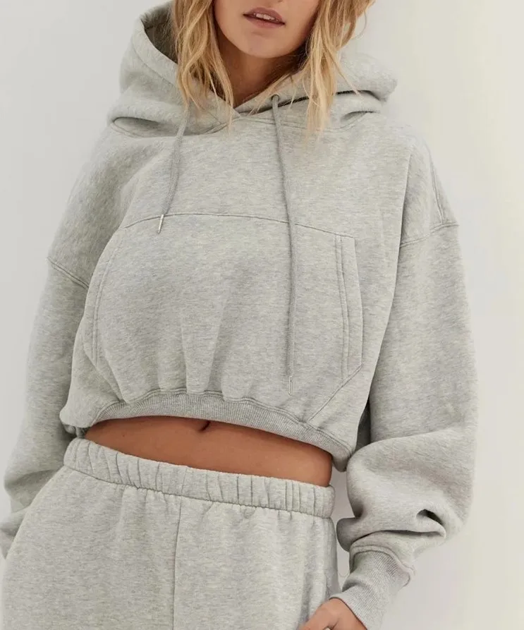 2020 Autumn Winter Jogger Jumper Gym Custom Workout Velvet 2 Piece Women Set Crop Top Oversize Hoodie Women Sweatshirt