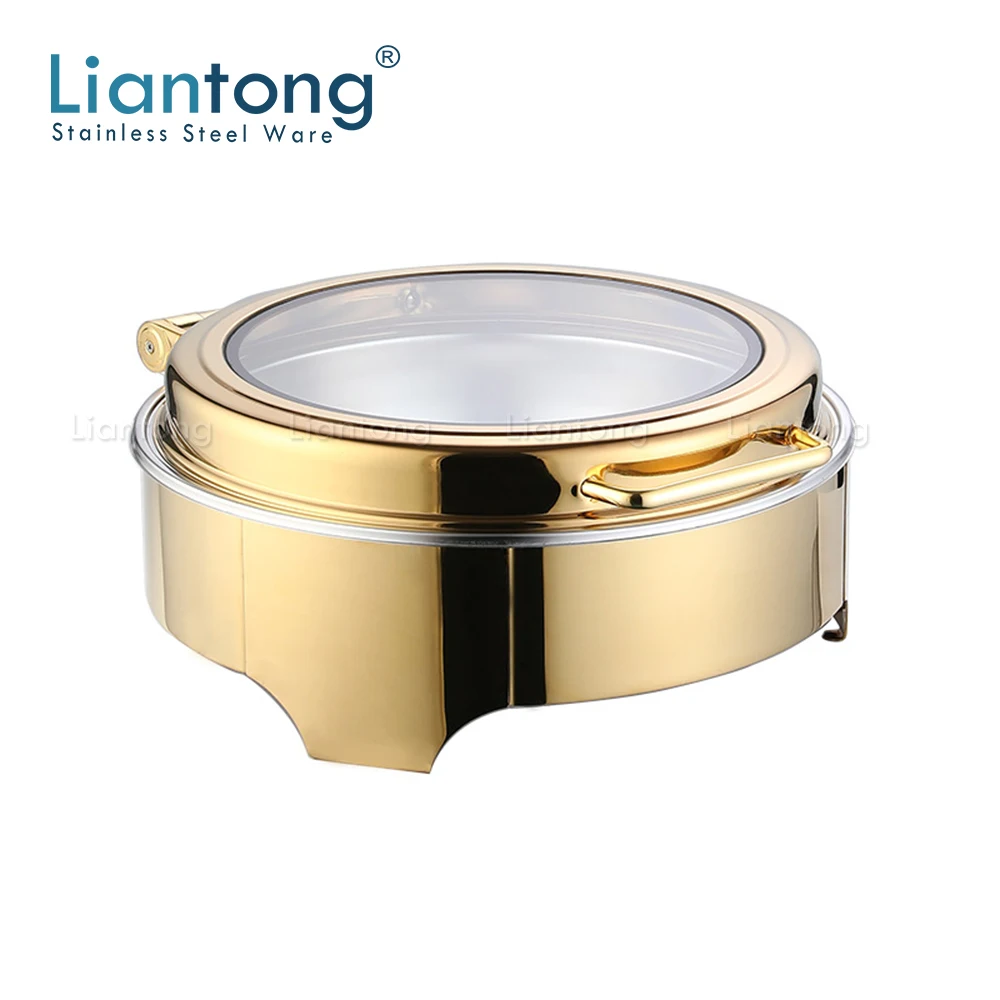 New Luxury Golden Commercial Chafing Dish Hotel Buffet Party Catering Equipment Food Warmer Chafer Set Round Chafing Dish