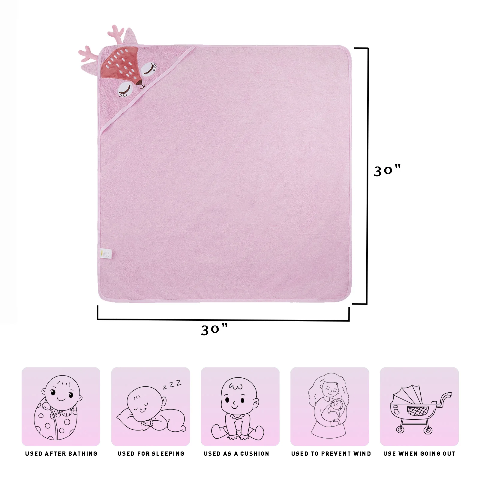 Hot Selling Premium Ultra Soft Absorbent Terry Pink Organic Bamboo Animal Baby Hooded Bath Towel for girls