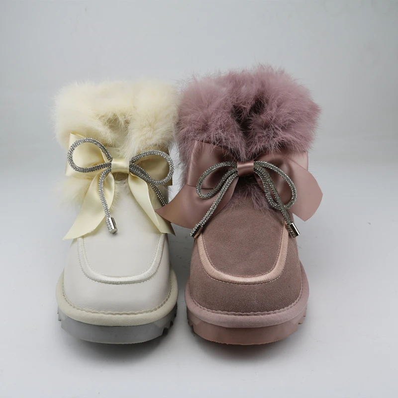 Women Winter Warm Snow Boots Soft Thicken Bowknot Flat Bottom Round Head Shoes