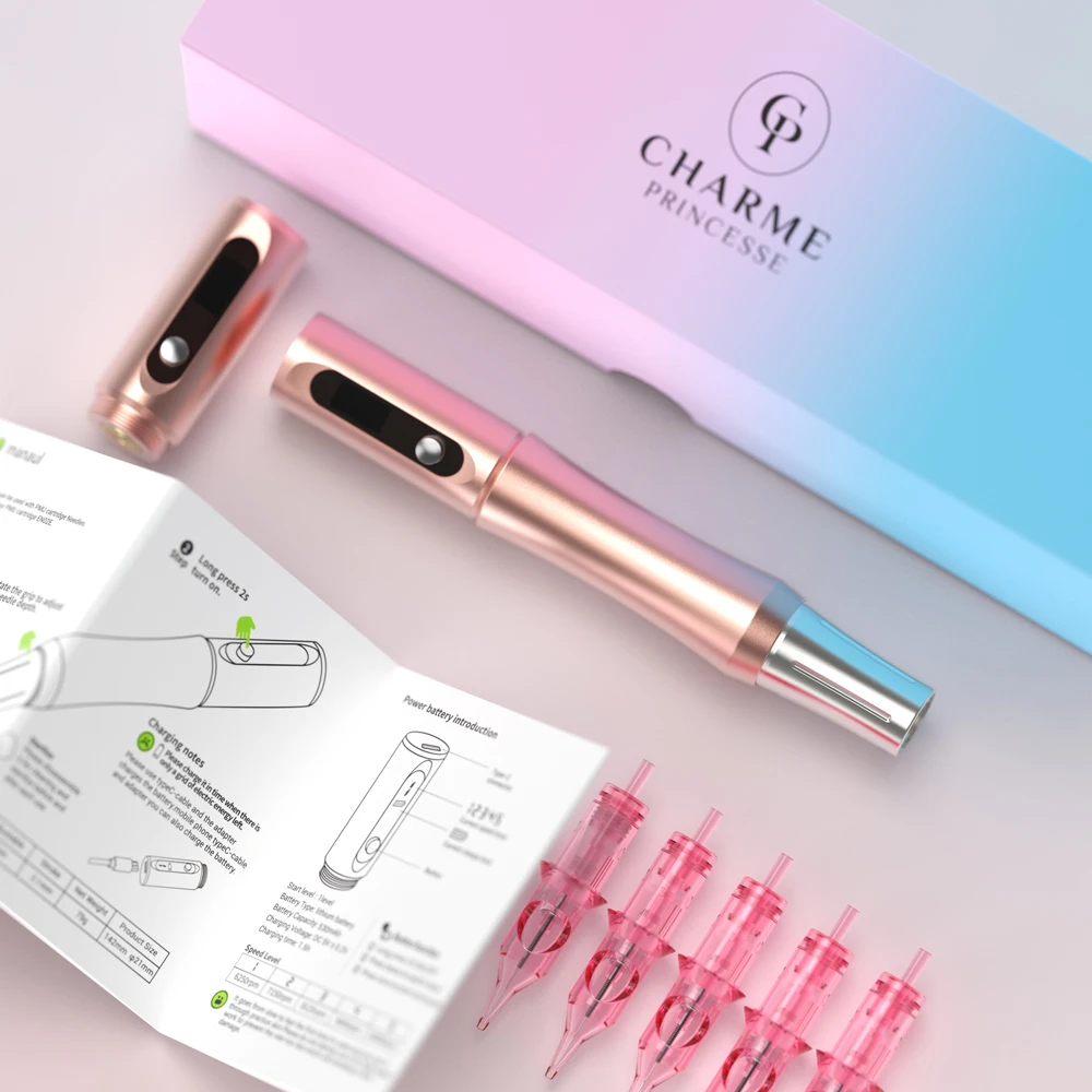 Pink Color Wireless Tattoo Pen Eyebrow & Lip Micropigmentation Machine Microblading Micro Blading Permanent Makeup Machine