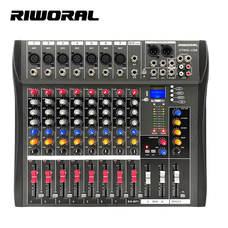 CT80S Professional Digital Music Mixer Compact Mixing System 99 Reverberation Effects Audio Console Mixer