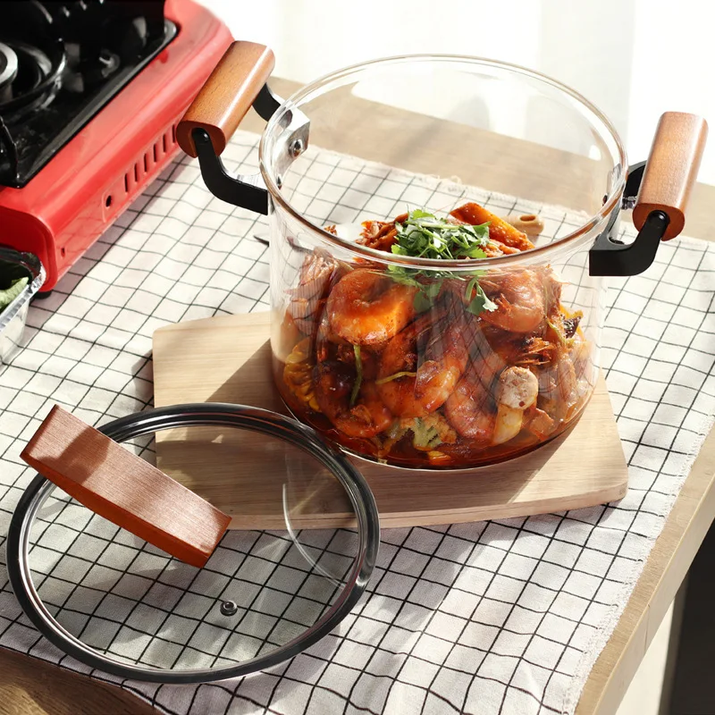Hot Sale Heat Resistant Thickening Glass Borosilicate Glass Cooking Pot with Cover lid housewares