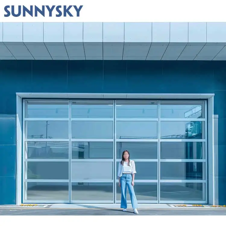 Sunnsky New Design Modern aluminum tempered full view glass garage door price mirror plexiglass panel garage doors