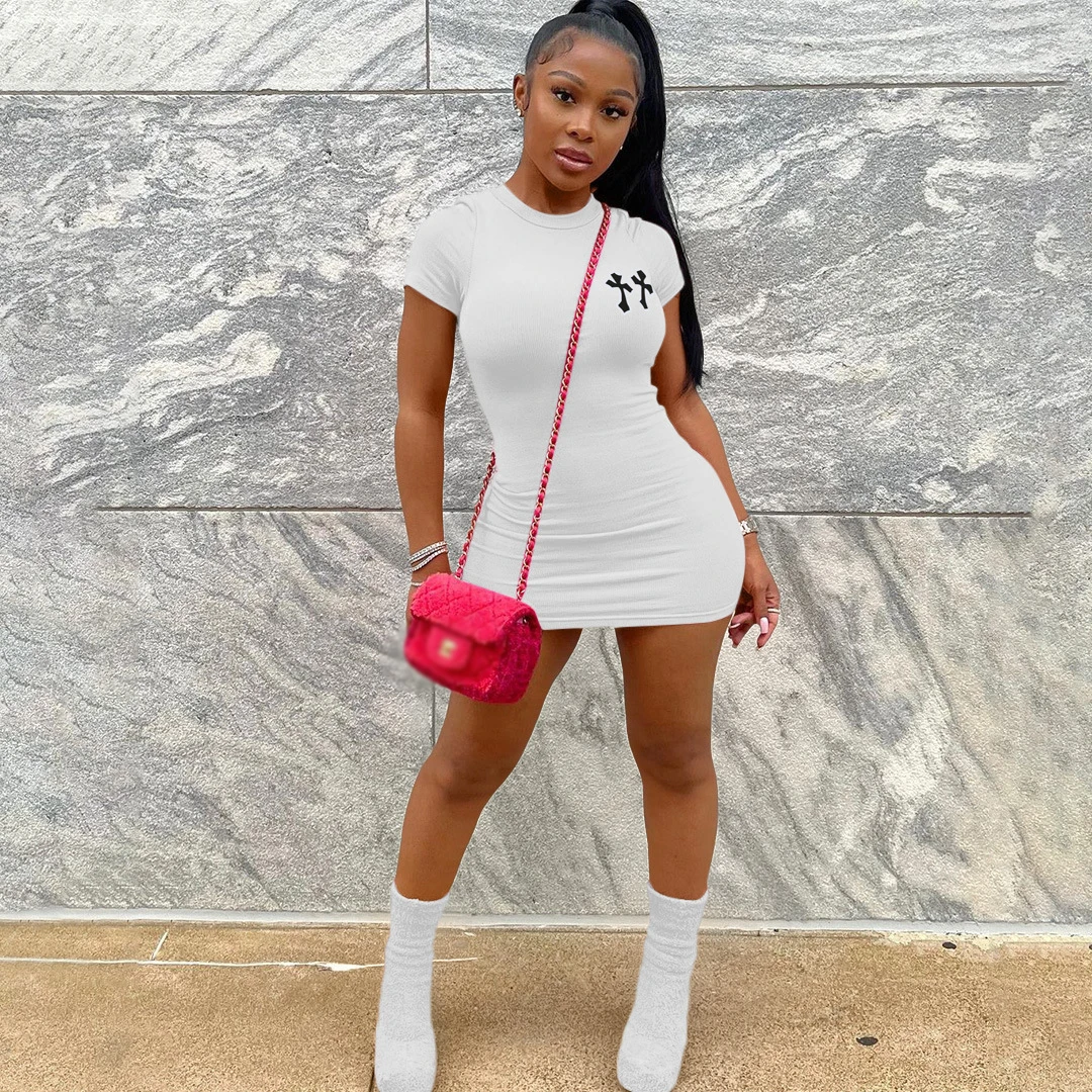 Wholesale Price Women Clothes Short Sleeve Solid Casual Close-fitting Ribbed Skirt Sexy Mini New Jumpsuit Summer Women dresses